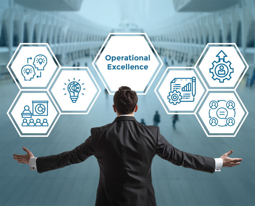 A diverse group of professionals collaborating, possibly with symbols representing AI, data, and business strategy in the background.