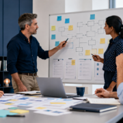 Business team reviewing workflow steps before AI automation rollout Business team reviewing workflow steps before AI automation rollout